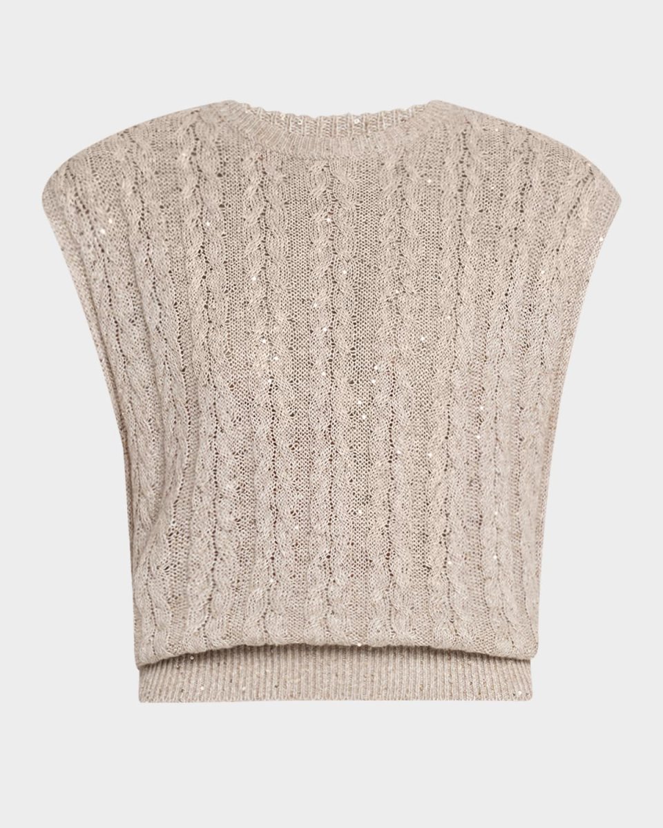 Linen Paillette Cable-Knit Sleeveless Sweat